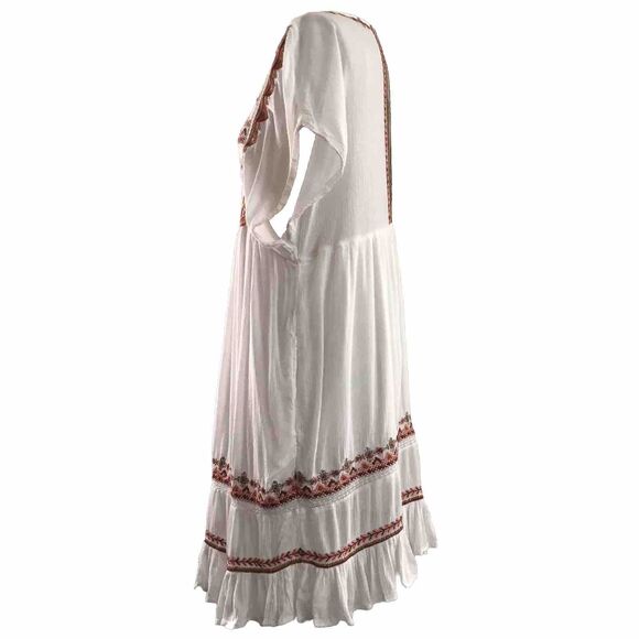 Free People Ivory Red Geometric Embroidered Boho SleevelessTunic Dress - M - Picture 4 of 10